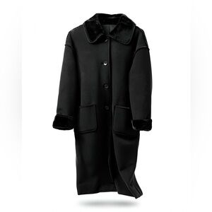 Bernardo Black Long Coat with Fully Lined Faux Fur and Trim